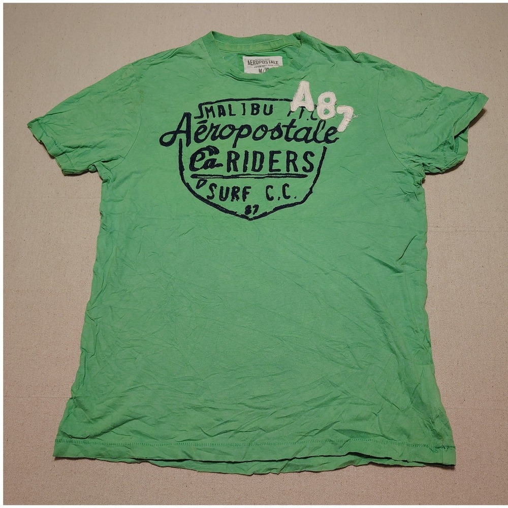 Aeropostale Mens Malibu Riders Surf Graphic T-Shirt Green Size M A87 Applique 23